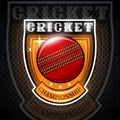 Cricket ball in center of shield. Sport logo for any team Royalty Free Stock Photo